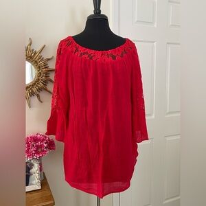 NWOT Cato Vibrant Red Lace Blouse